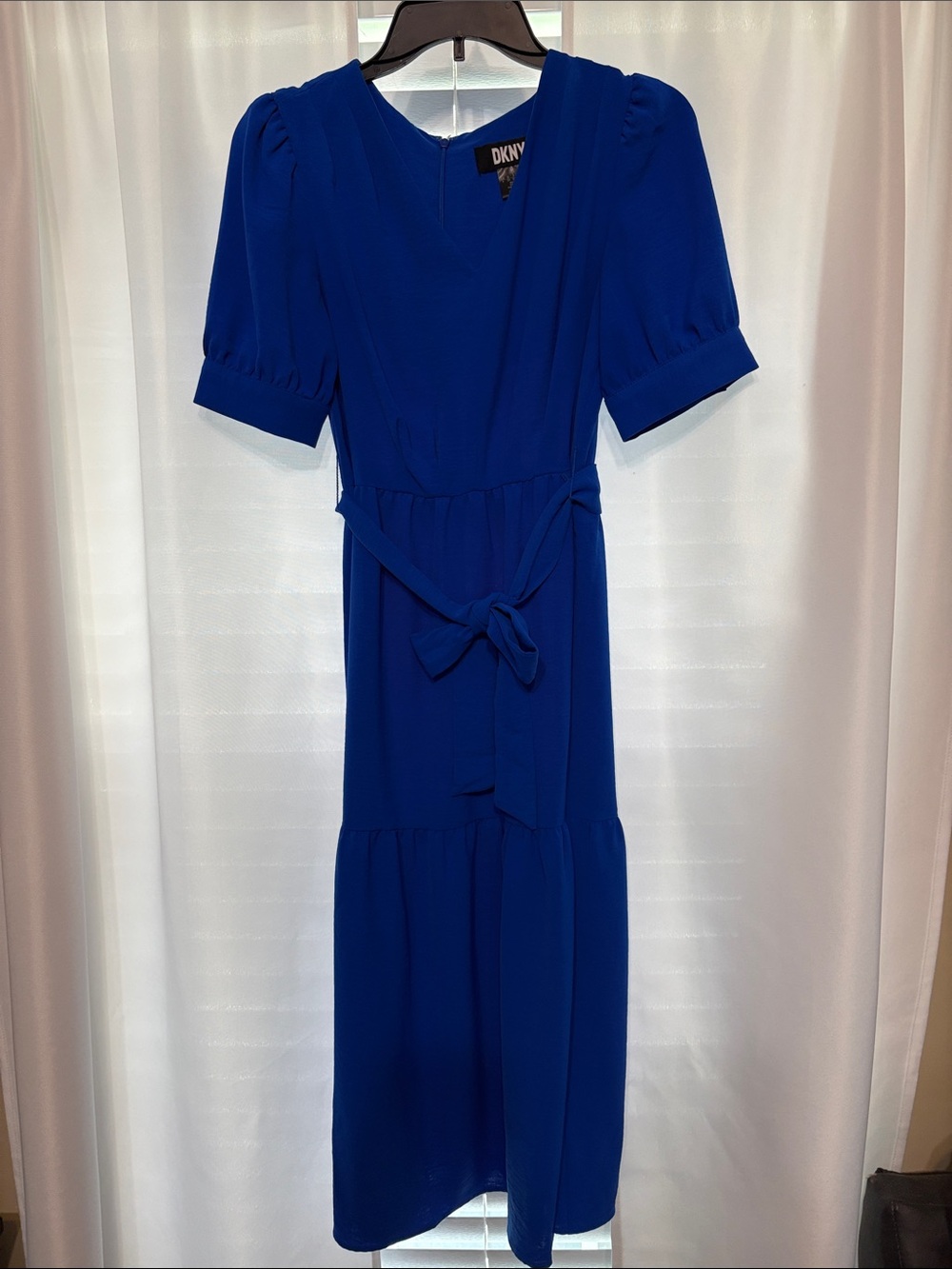 DKNY Cobalt Blue Midi Dress with Tie Waist